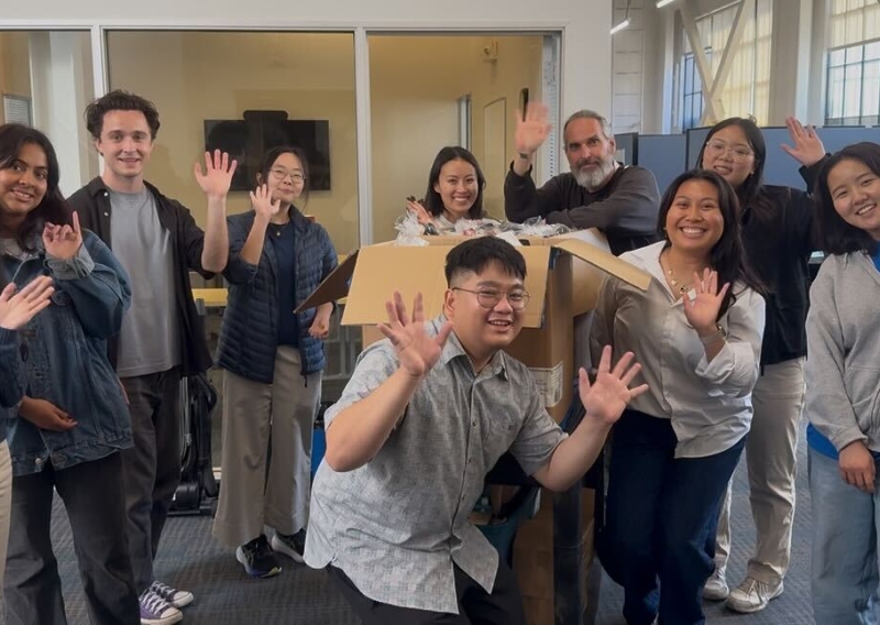 NHC SF members pose for the camera after hygiene kit building for SOS.