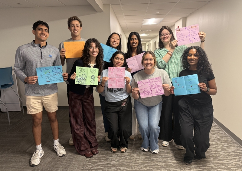 NHC Philadelphia Members holding signs that share images and phrases about where they were at the start of the term and where they are now