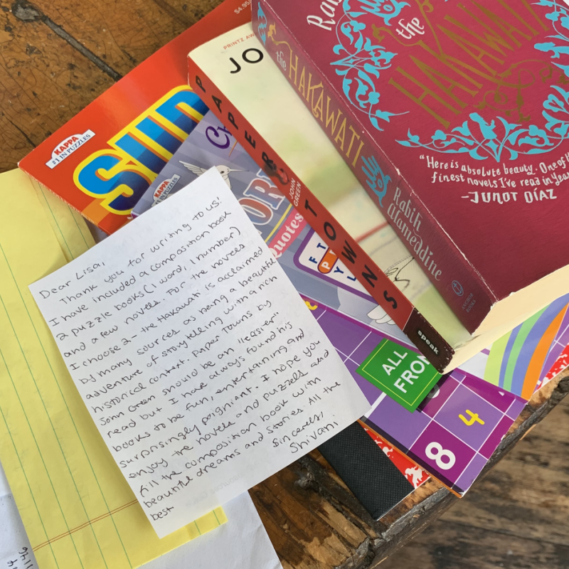 A pair of books with a note written by Shivani Bahl