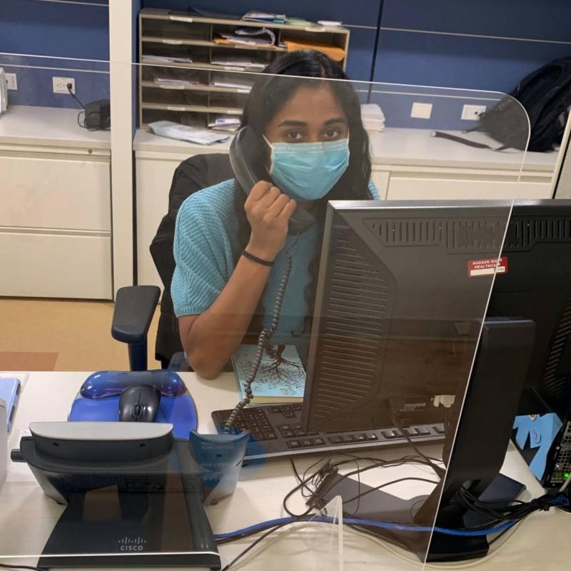 Megha on site taking a phone call.