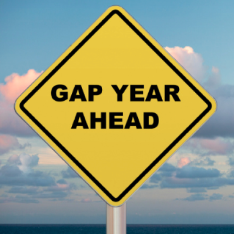 Sign that says "Gap Year Ahead"