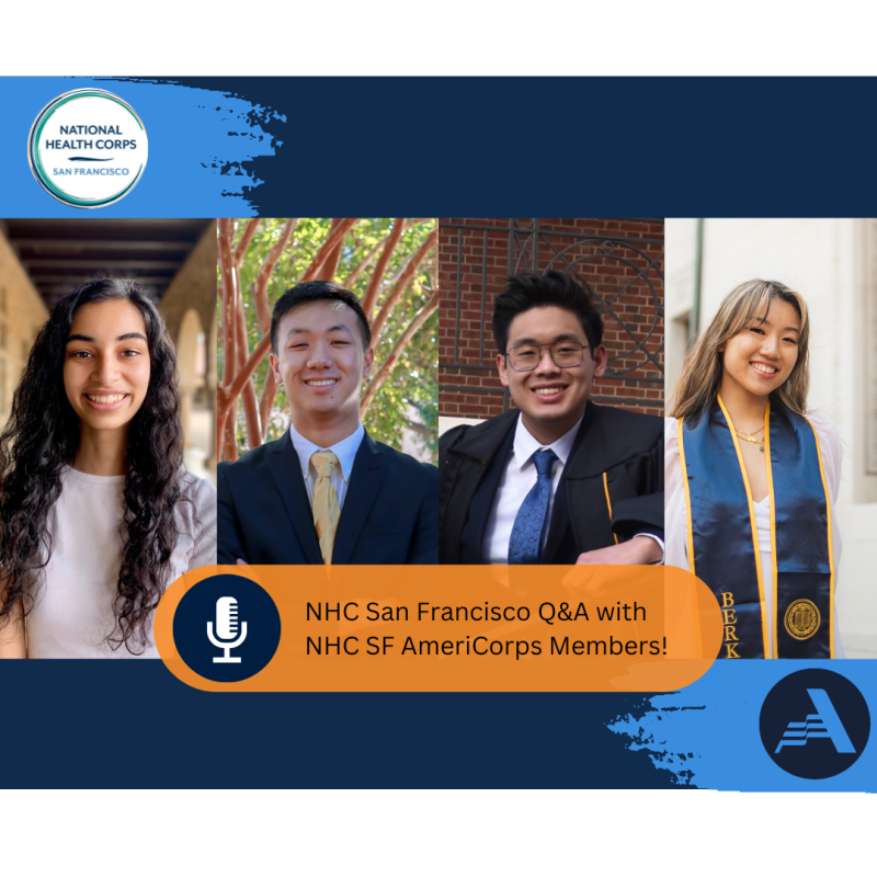 Collage photo of members Anita, Michael, Trevor, and Vivian. The middle displays the name "NHC San Francisco Q&A with NHC SF Members"!