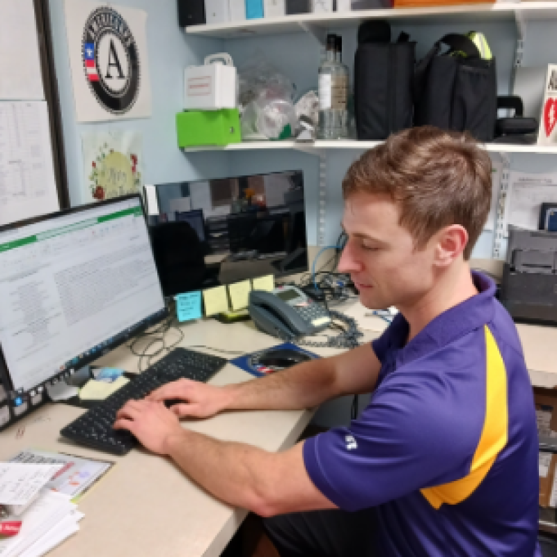 Pictured is Mason Gold inputting patient data for PAP eligibility 